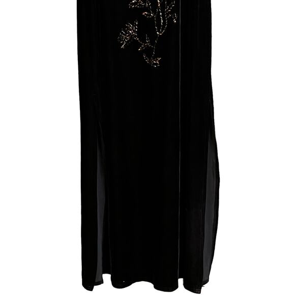 Vintage Womens Dress 12 Black Velvet Jeffrey Dara Long Evening Beaded Side Slits - Picture 5 of 11